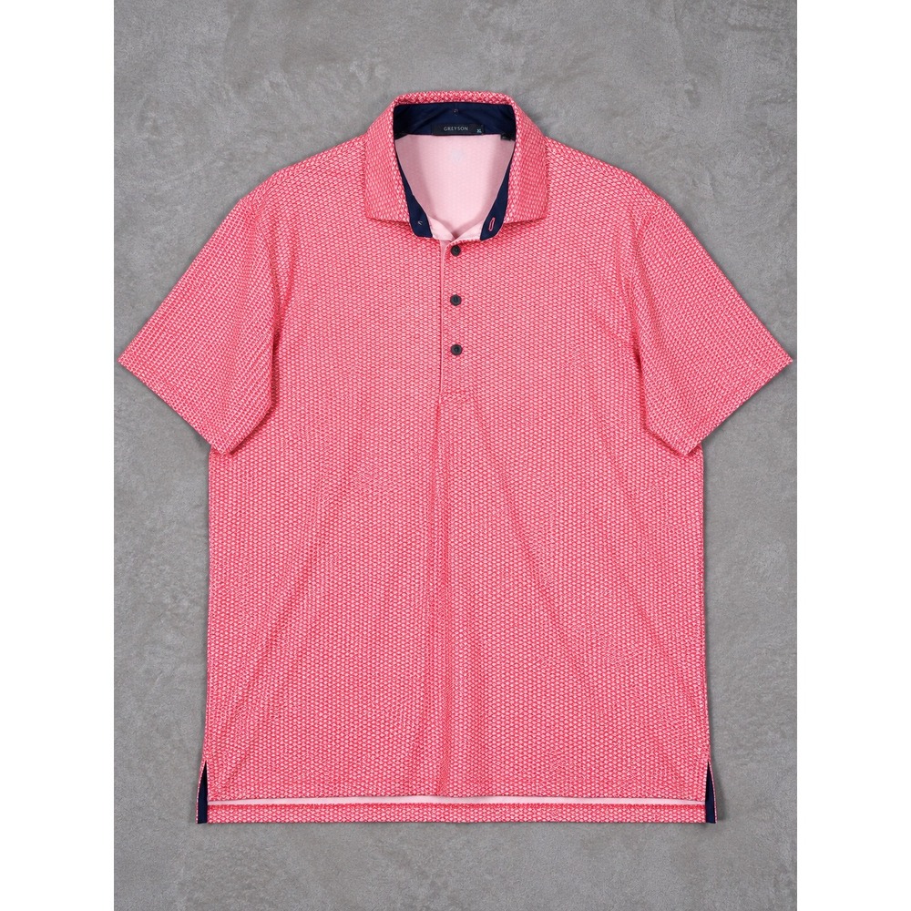 Greyson Polo Shirt Mens XL Pink Geometric Performance Golf Tennis Short Sleeve